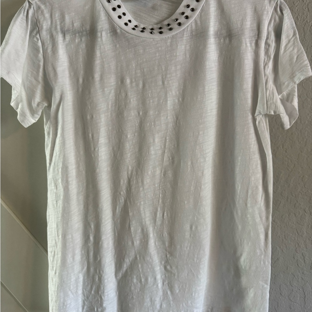 LNA White Tee with Studded Neckline XS
